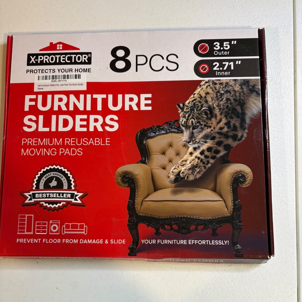 X-Protector 8 Piece Furniture Sliders Reusable Felt Moving Pads for Hard Floors